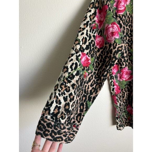 Nick & Nora XL Jungle Leopard Rose Flannel PJ Top Shirt Button Up Long Sleeve - Picture 4 of 4